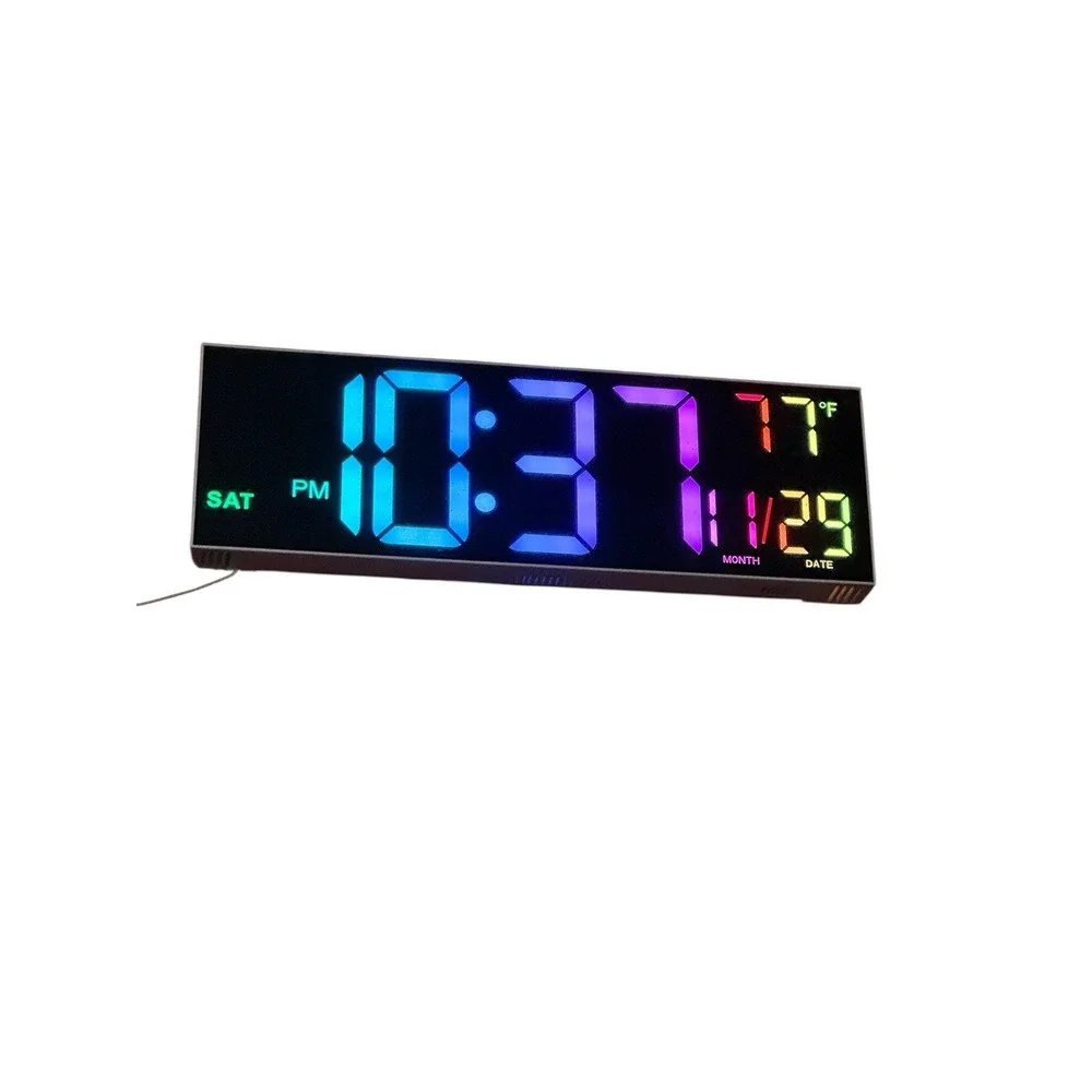 Large Digital Wall Clock RGB LED Display Temperature Date Remote Control 15 Inch